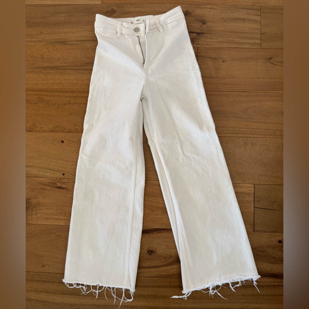 Mango White wide leg Frayed Hem Jeans